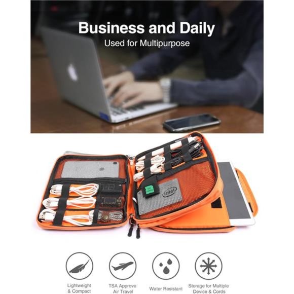 Large Electronics Organizer, 11" Travel Cord Organizer, Cable Organizer Bag - Picture 3 of 6